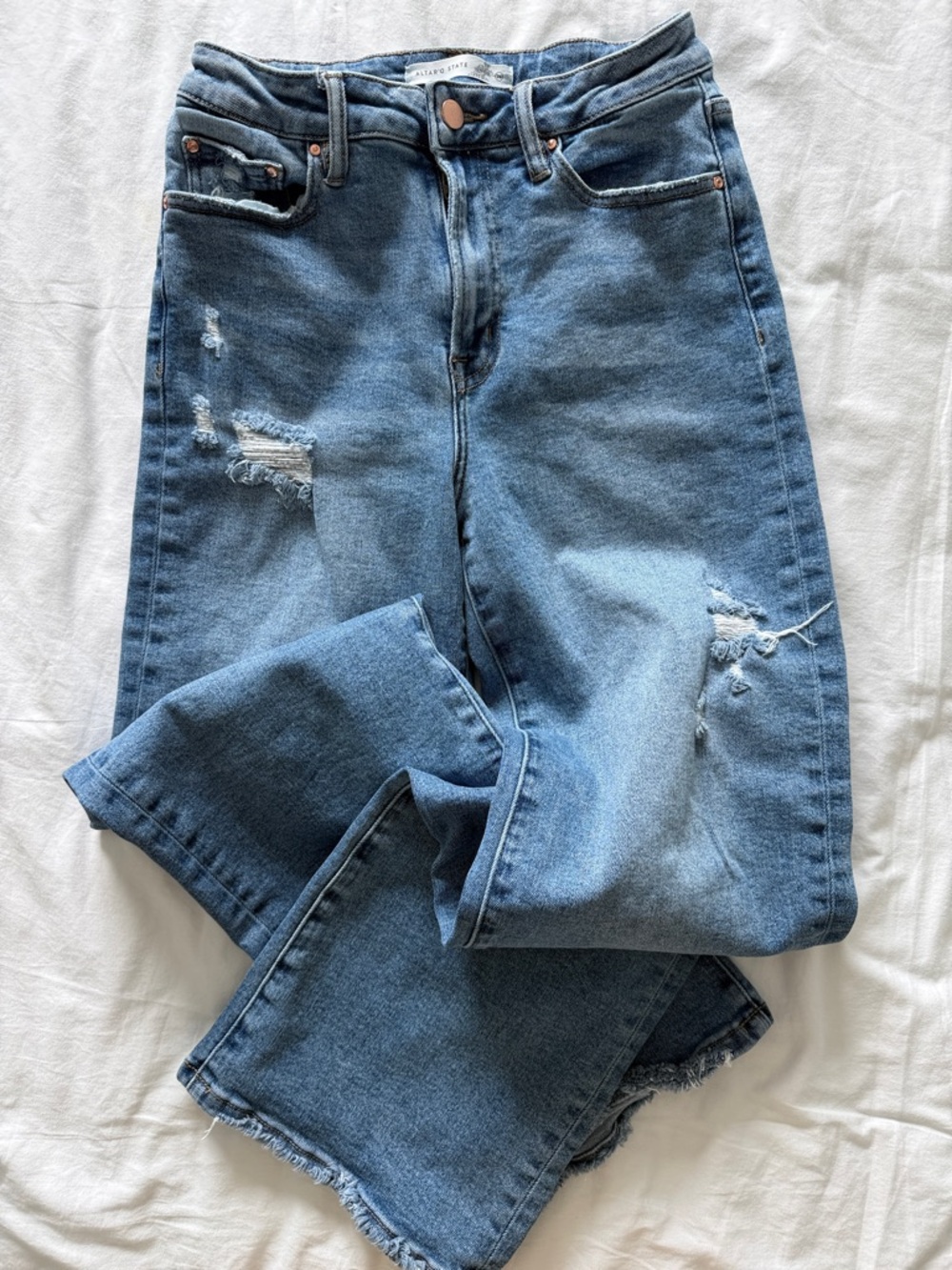 Altar'd State Distressed Blue Wide-Leg Women's Jeans